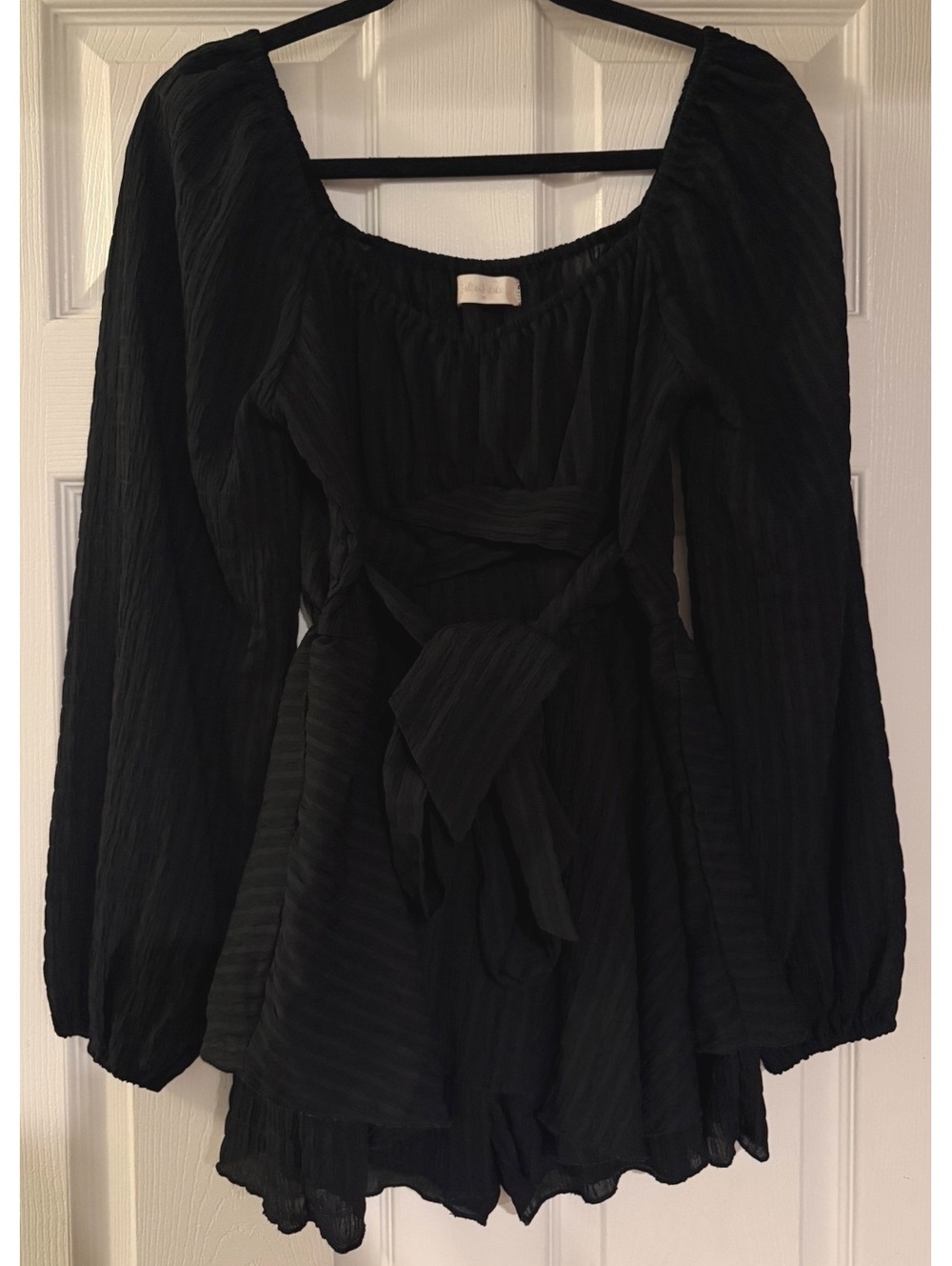Altar'd State Black Long Sleeve Front-Tie Romper - Size M